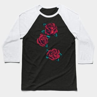 Vintage Neotraditional Roses in Red Baseball T-Shirt